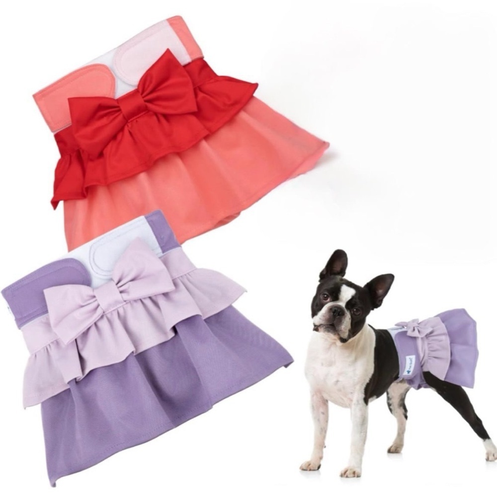 Premium Washable Two Tone Ruffles & Bow Female Dog Diapers 2 Pack Size: Med. New